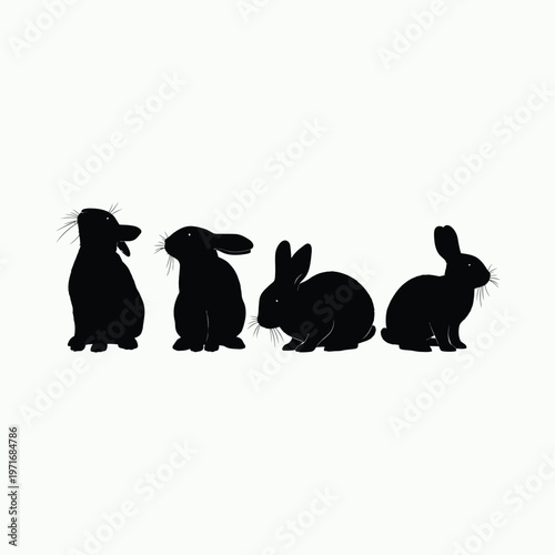 Silhouette of four rabbits a minimalist black and white animal illustration