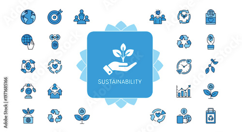 Illustrating the concept of sustainability through interconnected icons and themes
