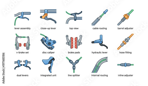 Bicycle brake components diagram with labels and parts