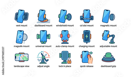 Smartphone car mounts collection with various mounting options for versatile use