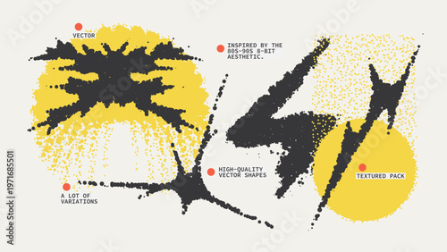 Geometric Shapes Set With Vector Bitmap Dithering Texture.