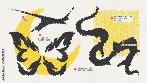 Geometric Shapes Set With Vector Bitmap Dithering Texture.