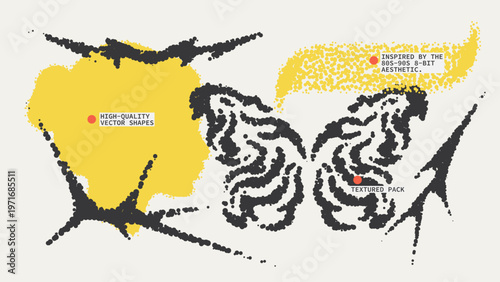 Geometric Shapes Set With Vector Bitmap Dithering Texture.