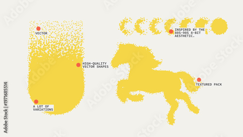 Geometric Shapes Set With Vector Bitmap Dithering Texture.