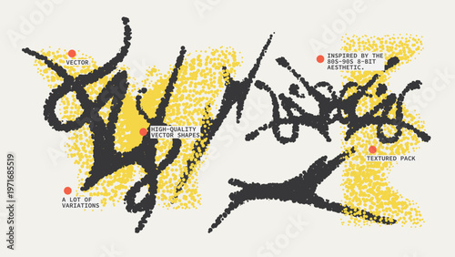 Geometric Shapes Set With Vector Bitmap Dithering Texture.