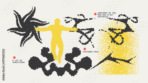 Geometric Shapes Set With Vector Bitmap Dithering Texture.