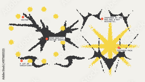 Geometric Shapes Set With Vector Bitmap Dithering Texture.