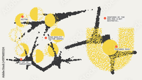 Geometric Shapes Set With Vector Bitmap Dithering Texture.