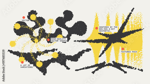 Geometric Shapes Set With Vector Bitmap Dithering Texture.