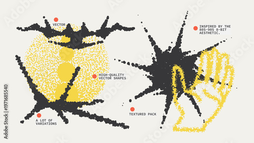 Geometric Shapes Set With Vector Bitmap Dithering Texture.