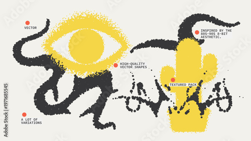 Geometric Shapes Set With Vector Bitmap Dithering Texture.