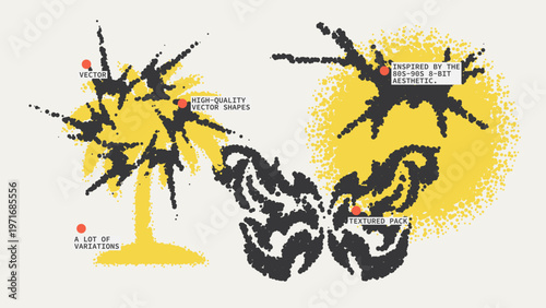 Geometric Shapes Set With Vector Bitmap Dithering Texture.