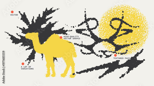 Geometric Shapes Set With Vector Bitmap Dithering Texture.