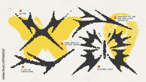 Geometric Shapes Set With Vector Bitmap Dithering Texture.