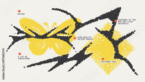 Geometric Shapes Set With Vector Bitmap Dithering Texture.