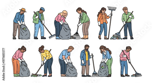 Diverse group of people engaged in community clean-up activities