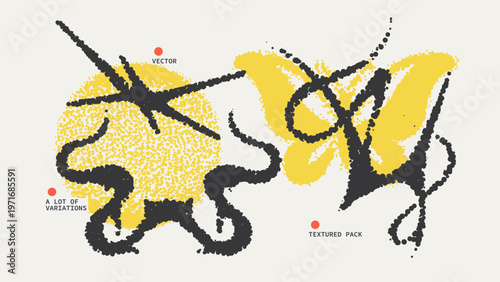 Geometric Shapes Set With Vector Bitmap Dithering Texture.