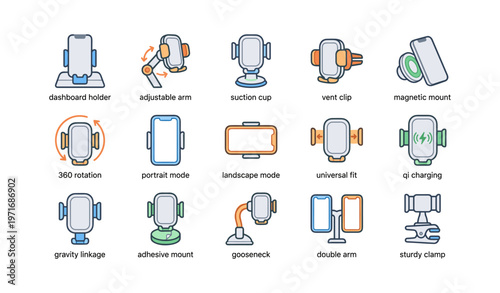 Car phone mount types with adjustable features and charging capabilities