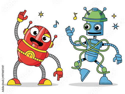 unny robot and droid groovy characters vector