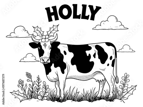 Holly Cow black and white poster vector