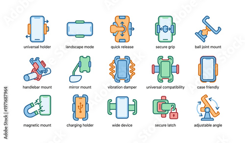Universal smartphone mounts with various features and secure hold design