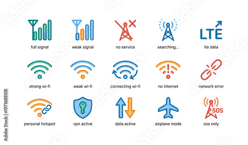 Mobile network and wi-fi icons representing signal strength and connectivity