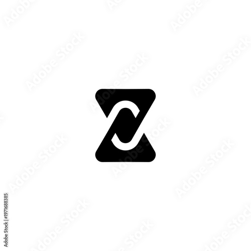 Modern abstract logo combining triangle shapes and an infinity symbol. Minimalist black vector design with negative space, ideal for tech, finance, or corporate identity.