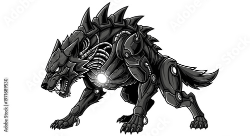 Robotic wolf illustration isolated on white background for design projects