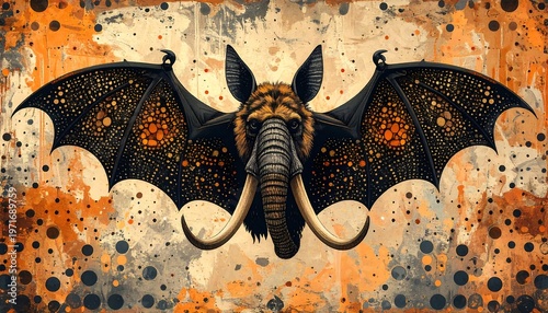 Surreal Elephant Bat Hybrid Creature with Ornate Wings.