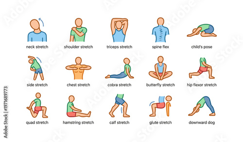 Illustrated guide to stretching exercises for flexibility training