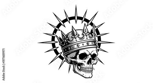 Skull wearing a crown graphic illustration on white background design