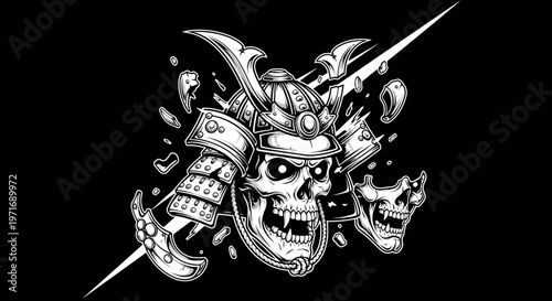 Skull warrior in armor with ornamental helmet and decorative elements