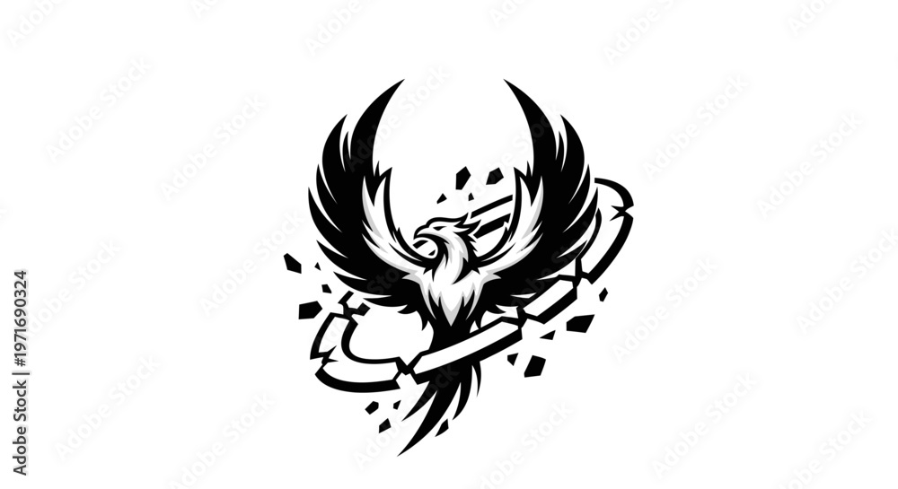 Obraz premium Soaring phoenix graphic illustration on white background symbolizing rebirth