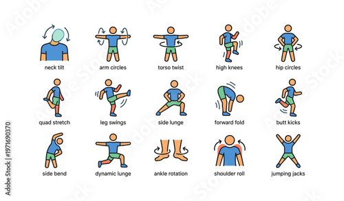 Illustrated guide to stretching exercises and warm-ups