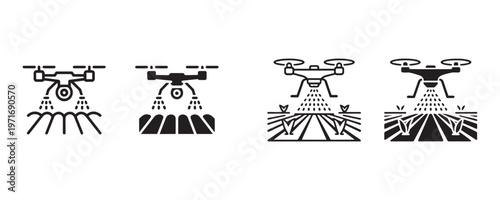 Title minimalist vector drone illustrations modern aerial technology graphic design concepts description four black and white line art illustrations of drones