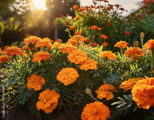 vibrant marigolds bloom in garden beds