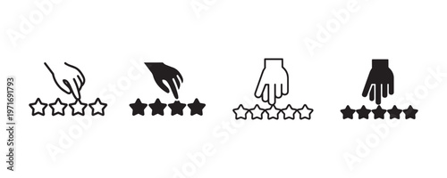 Customer satisfaction vector icons rating stars and hand gestures for feedback