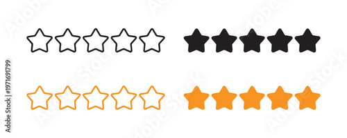 Star rating vector icons filled outline and gradient styles for user interface