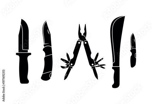 Camping knives with fixed blade, folding pocket knife, multi tool knife pliers, machete survival blade, compact backup knife, bold