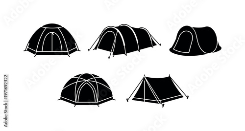 Camping tents with different structures including dome tent, tunnel tent, pop up tent, geodesic tent, ultralight trekking tent,