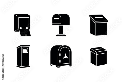 Wall-mounted charity box with bottom access door, freestanding mailbox-style donation box, rooftop slot metal collection box,