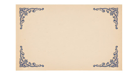 Vintage beige paper with elegant blue floral designs in corners