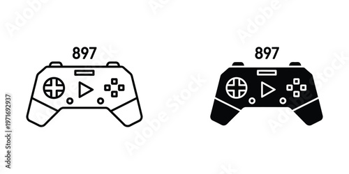 Two different style depictions of a gaming controller labeled with the number 897