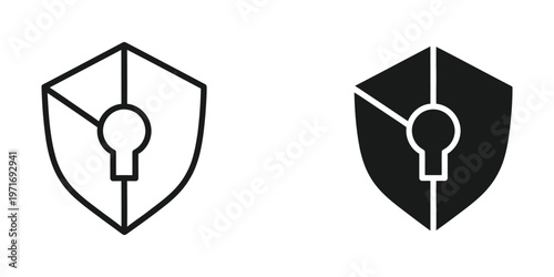 Contrast between a white and black security shield with keyhole symbols