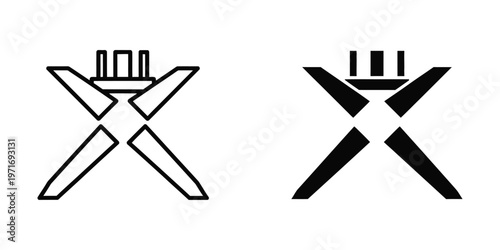 Contrasting graphic designs of crossed swords with different fill styles and details