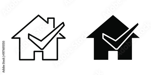 Contrast between a simple line drawing house and a filled silhouette house with a dog inside