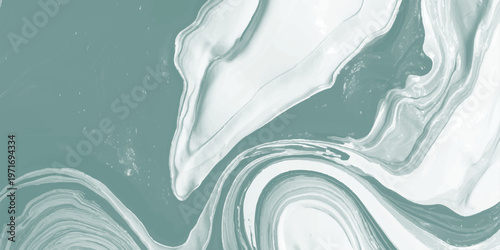 Abstract Teal and White Fluid Marble Texture with Elegant Swirls, Modern Liquid Acrylic Paint Flow Background