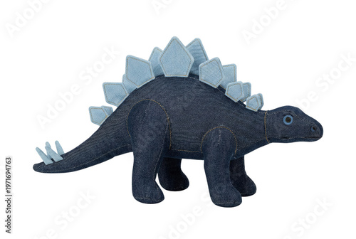 Quadro em tela Denim fabric stegosaurus dinosaur plush side view isolated