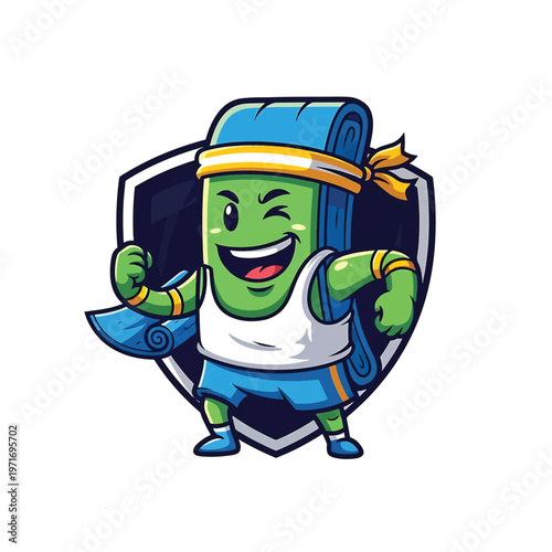 Green ninja scroll backpack hero with shield and blade