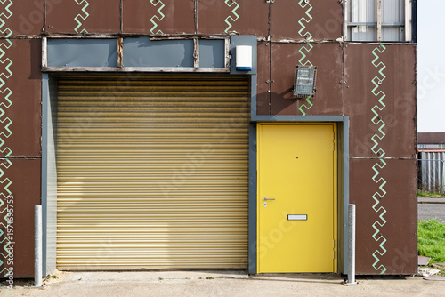 Office window shutters closed due to business closure